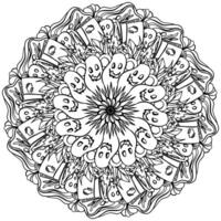 Outline mandala for Halloween, coloring page with ghost pumpkin and witch book for activity and design vector