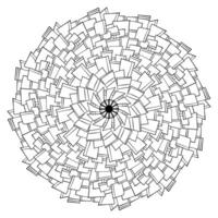 Simple outline mandala with rectangular motifs, creative zen coloring page for activity and design vector