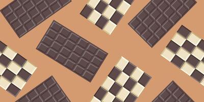 Chocolate bar seamless background. Patterned design with milk and white chocolate bars. vector