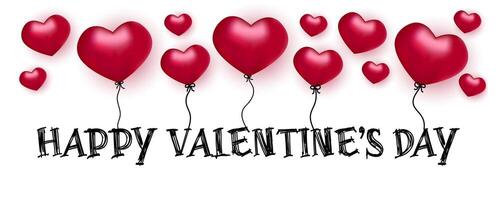 Happy Valentine's day horizontal background with 3d hearts and text. Modern editable template for romantic card, poster or web banner. vector