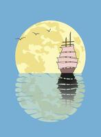 Ship on the background of the moon vector