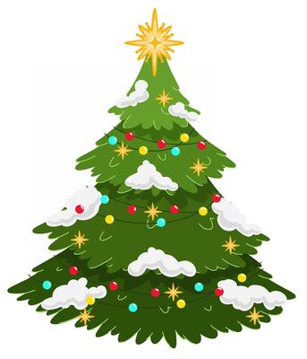 Decorated Christmas tree, Christmas tree with a star on top. New Year's decor.