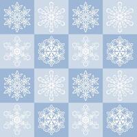 Blue tiles with snowflakes seamless pattern design. Background with snow elements. Geometric repetitive illustration. Winter wallpaper art. Digital paper. vector