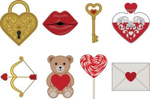 set of valentine's day flat elements and symbols vector