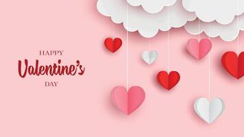 valentine's day banner with paper hearts and clouds vector