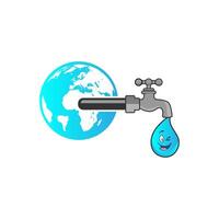 water tap with the Earth globe inside water drop on white background vector