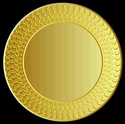 Golden round frame decorated with an original pattern on a black background