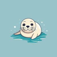 A cute seal in the water with a blue background vector