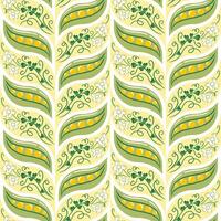 A seamless pattern featuring pea pods and flowers, beautifully illustrated in a flat style. This charming design adds a fresh and natural touch, perfect for textiles, wallpapers, and print vector