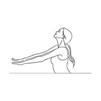A line drawing of a woman with her arms outstretched and head tilted back. This simple, elegant design conveys a sense of peace and openness. vector