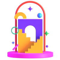 Retro Futuristic Geometric Neon Arch with Stair 3D Render png