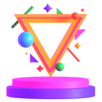 Retro Futuristic Illuminated Triangle Platform with Podium 3D Render png