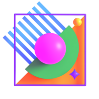 Retro Futuristic Neon Abstract Square 3D Render png