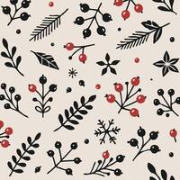 Christmas pattern with berries and leaves, christmas tree snowflakes vector