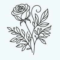 A rose is drawn in black and white on a white background vector