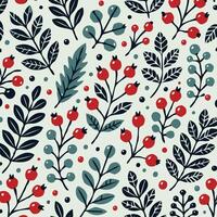 Christmas pattern with berries and leaves, xmas banner vector