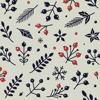 Christmas pattern with berries and leaves, nature pattern vector