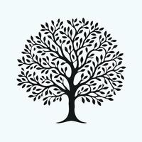 A black and white silhouette of a tree with leaves vector