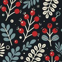 background with Christmas pattern with berries and leaves, nature pattern, vector