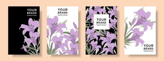 Set of backgrounds with lilies in watercolor style. vector