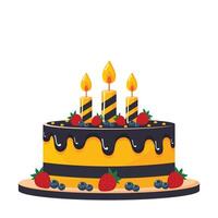 Strawberry and currant birthday cake with candles isolated on white background flat illustration vector