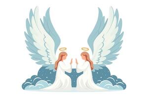 angels praying on the clouds flat illustration isolated on white background vector