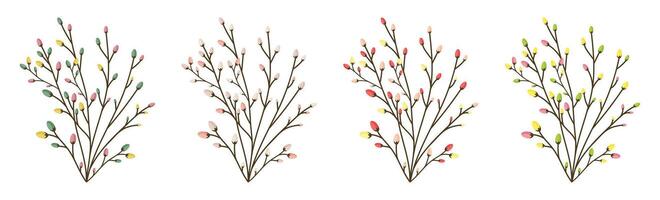 colorful spring twigs set with swollen buds isolated on white background vector