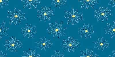Seamless pattern with abstract daisy silhouette. Art line flower print. vector