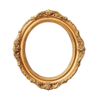 Golden empty vintage ornate oval frame with isolated transparent background, displaying artwork png