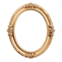 Golden baroque ornate oval frame with isolated transparent background, displaying artwork png
