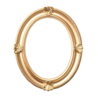 Golden empty baroque ornate oval frame with isolated transparent background, displaying artwork png