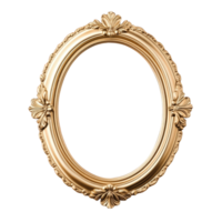 Golden elegant ornate oval frame with isolated transparent background, displaying artwork png