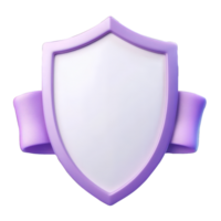 3d White shield wrapped with lilac ribbon, digital providing blank space against isolated on a transparent background png