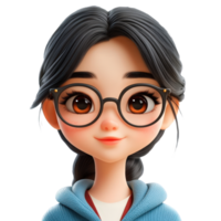 3D icon avatar cute smiling woman, cartoon hipster character, people close up portrait on isolated on transparent background png