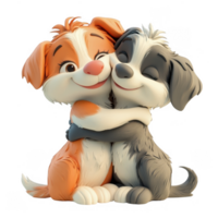 3d icon valentine couple puppies dog hugging tightly, expressing canine bond and emotional connection against on isolated transparent background png