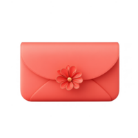 3d icon of a closed red envelope Chinese New Year sealed with a golden sun shaped button Hong Bao, isolated on a transparent background for messaging png