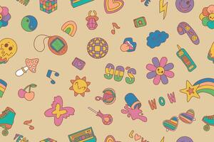 Seamless pattern. Classic 80s 90s elements with a modern twist. Hand drawn illustration. Fashionable patch, badge, emblem. vector