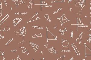 Seamless pattern with hand drawn school supplies. Back to school. illustration. illustration on mocha mousse background. vector