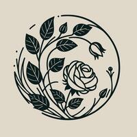 A rose and leaves in a circle design vector