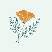 A flower with leaves and a stem on a green background vector