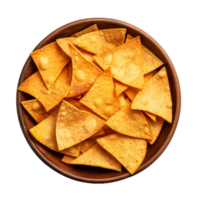 A bowl of crispy tortilla chips perfect for snacking or appetizers png