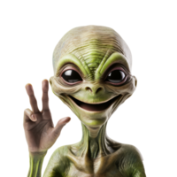 un simpático verde extraterrestre personaje sonriente y ondulación con un caprichoso expresión. png