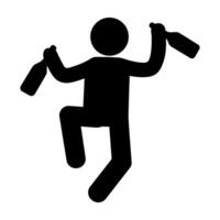 stick figure drunk man. happy with two bottles icon. vector