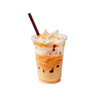 Iced coffee drink in a clear cup with ice and straw png