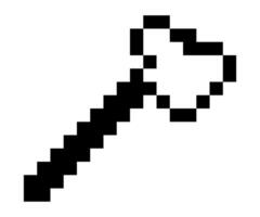 Pixel art axe icon. 8bit retro game craft tool and weapon axe sticker. vector