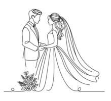 Simple minimalistic line art of a bride and groom vector