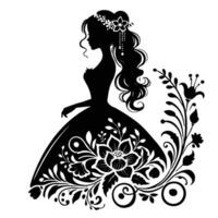 Silhouette of a Bride With Floral Design vector