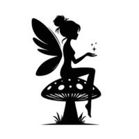 Simple Silhouette of a Fairy Sitting on a Mushroom vector