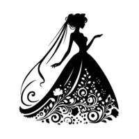 Simple Silhouette of a Bride With Floral Design vector