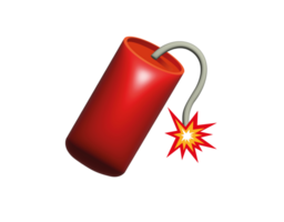3D red tube firecracker icon with burning fuse and firework fire png